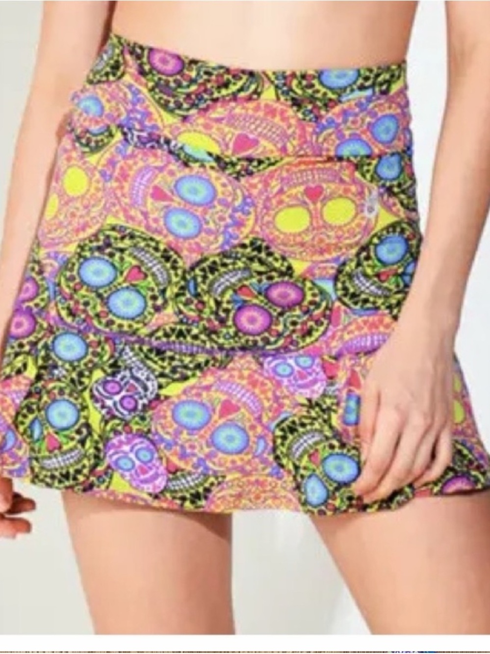 Vibrant Multicolor Sugar Skull Print Mini Skirt